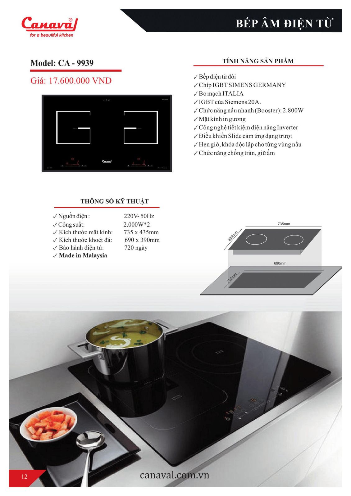Bếp âm điện từ Canaval 8